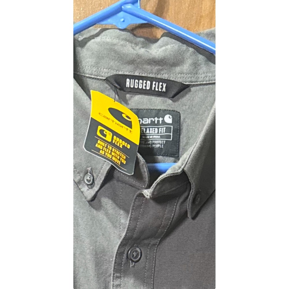 Gray Carhartt Mens 2XL Tall Rugged Flex Relaxed Fit Button Up Top - Picture 3 of 3